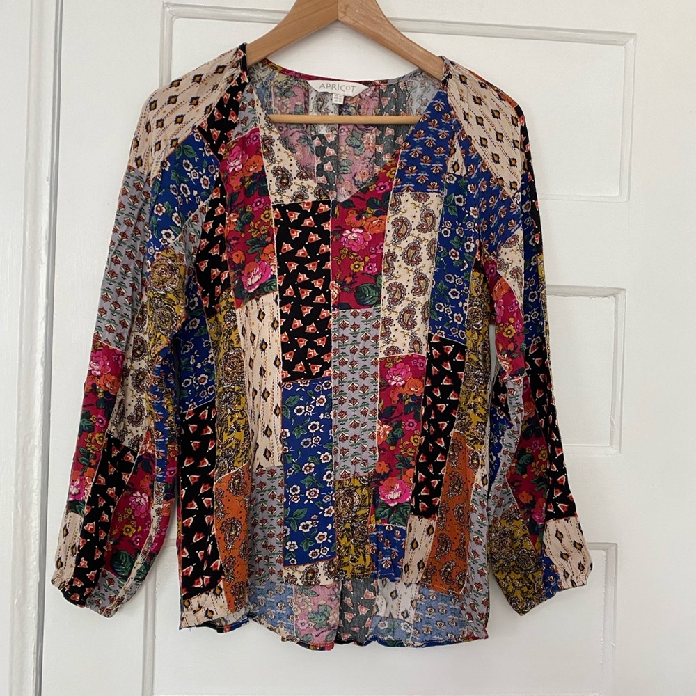 Apricot patchwork style boho blouse